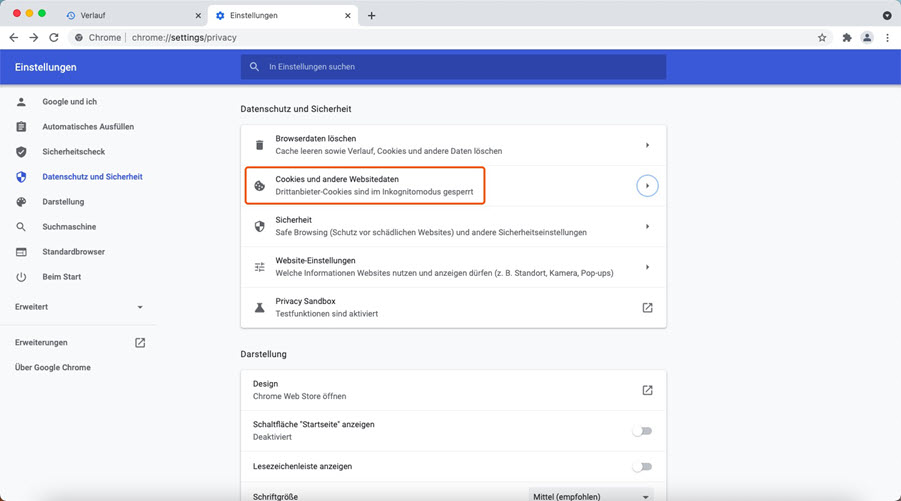 Chrome Datenschutz und Sicherheit