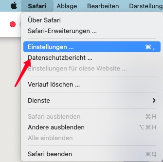 gehen zu Safari Einstellungen