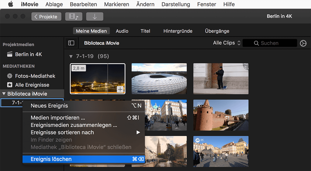 iMovie-Ereignis löschen