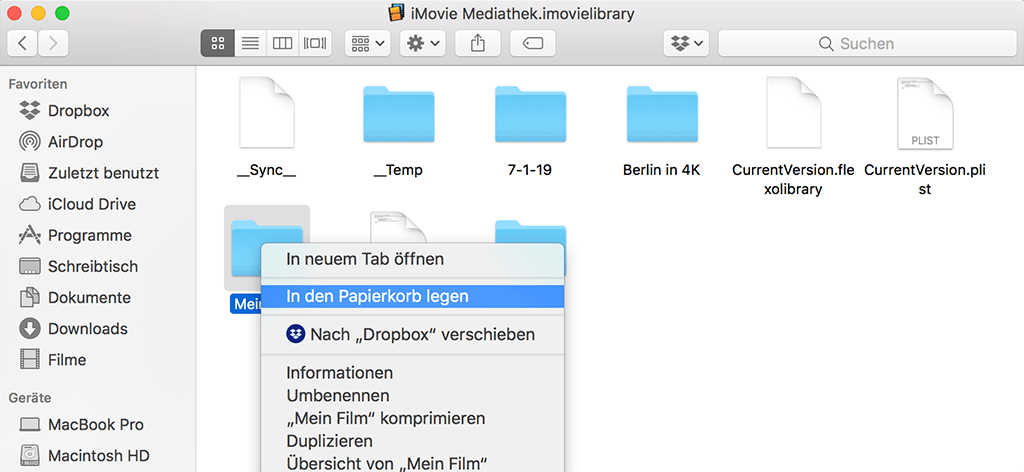 iMovie-Mediathek löschen