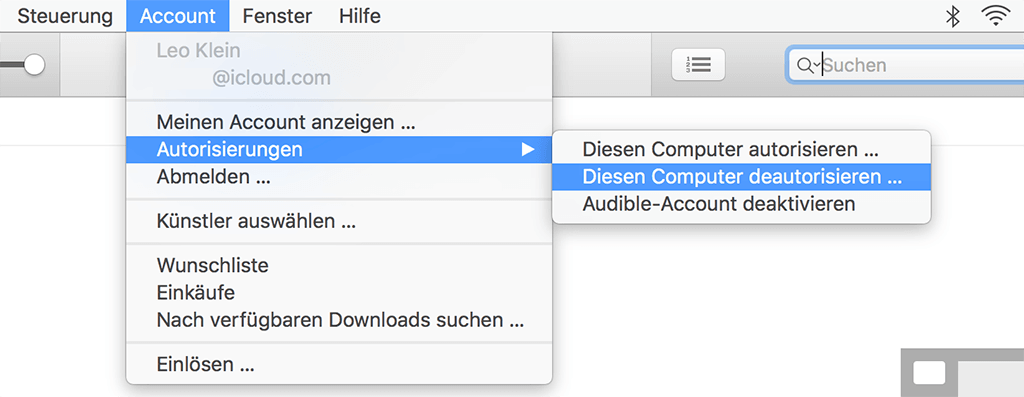 iTunes auf Mac deautorisieren