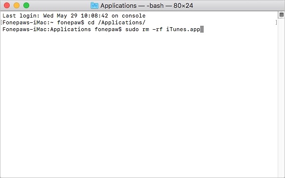 iTunes deinstallieren mit Terminal
