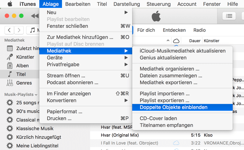 iTunes doppelte Titel anzeigen