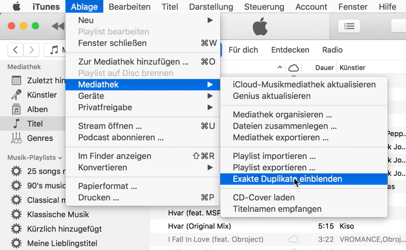 iTunes exakte Duplikate anzeigen