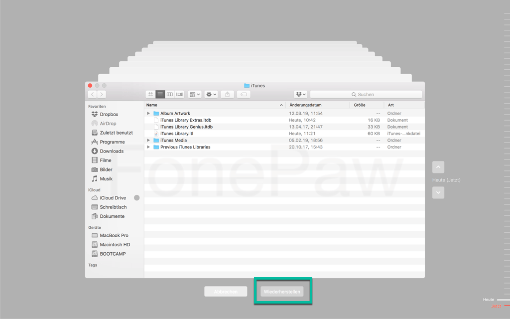 iTunes wiederherstellen aus Time Machine Backup