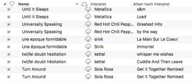 Doppelte Songs anzeigen