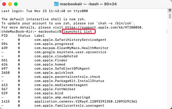 Launctl list Befehl Mac