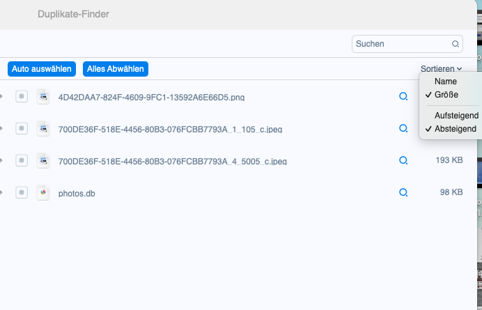 Mac Duplikate Finder sortieren nach