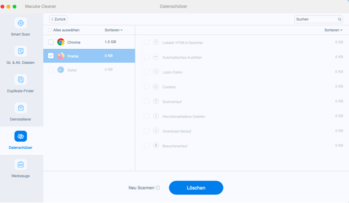 Mac Firefox temporäre Daten löschen
