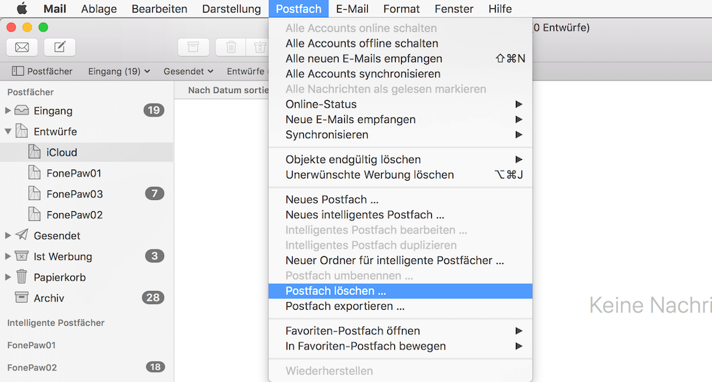 Mac Mail Postfach löschen