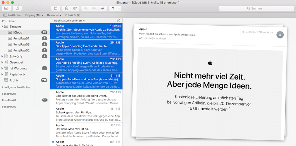 Mehrer E-Mails auf dem Mac löschen
