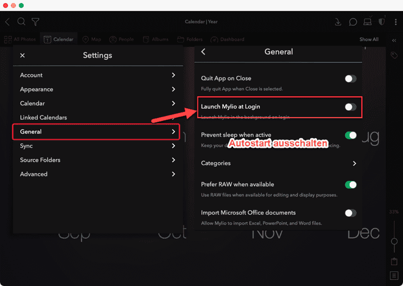 Mylio Autostart deaktivieren