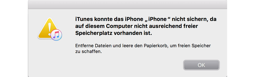 Nicht ausreichend freier Speicherplatz auf dem Mac