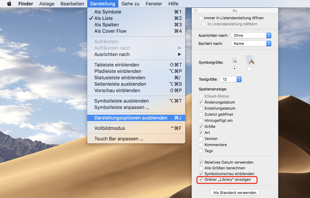 Den Ordner „Library“ anzeigen Mac