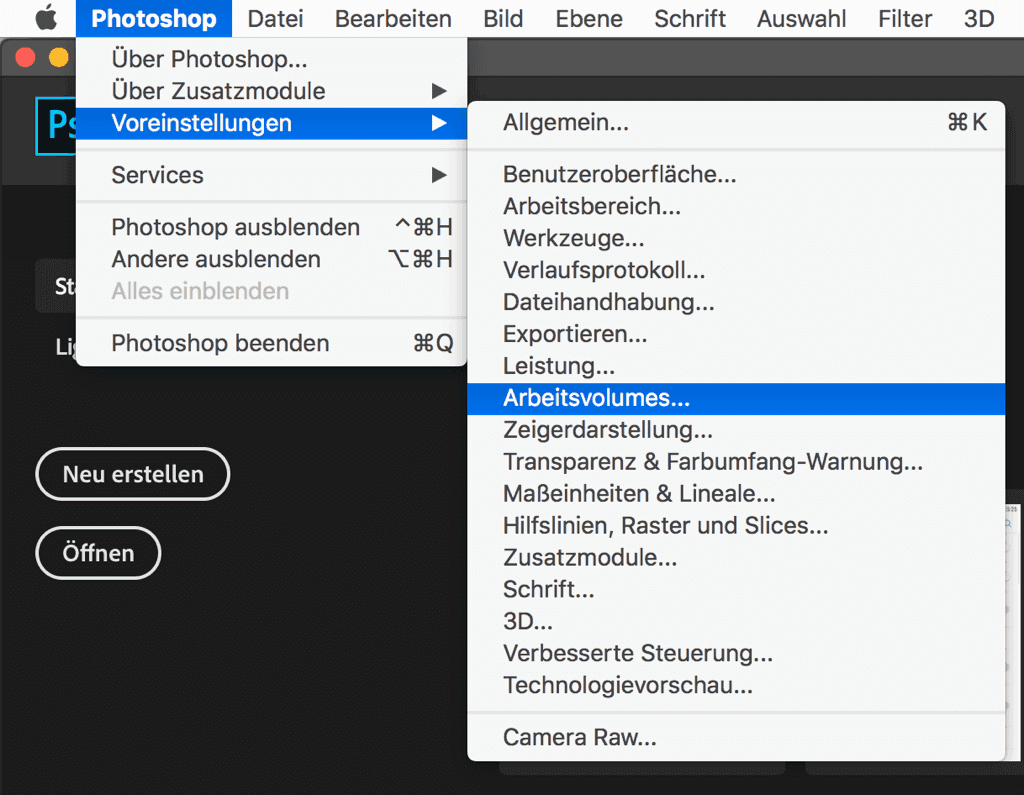 Gehen zu Arbeitsvolumes in Photoshop