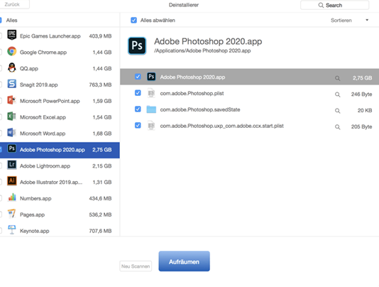 Photoshop komplett deinstallieren mit MacMaster