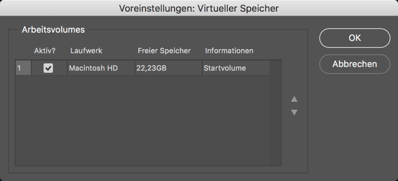 Photoshop Voreinstellungen Virtueller Speicher