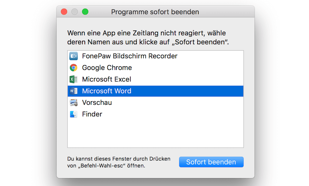 Mac Programm sofort beenden Apple Menü