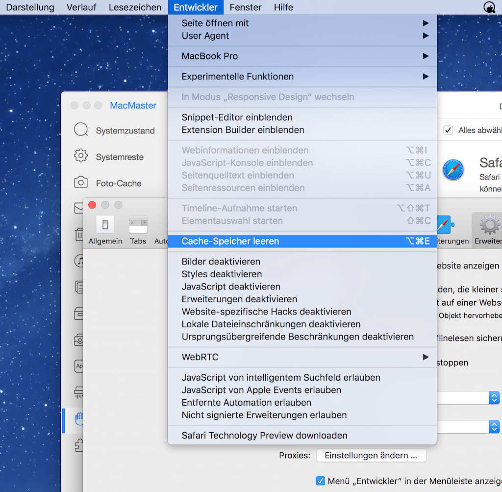Cache vom Safari Browser löschen