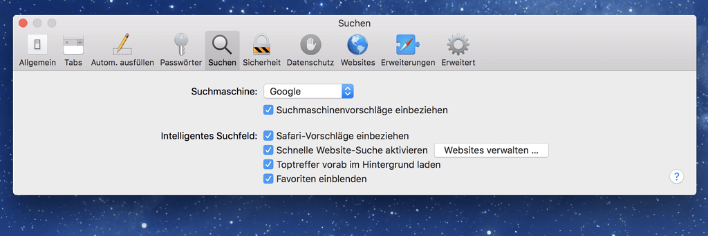 Ändern der Safari-Sucheinstellungen auf dem Mac