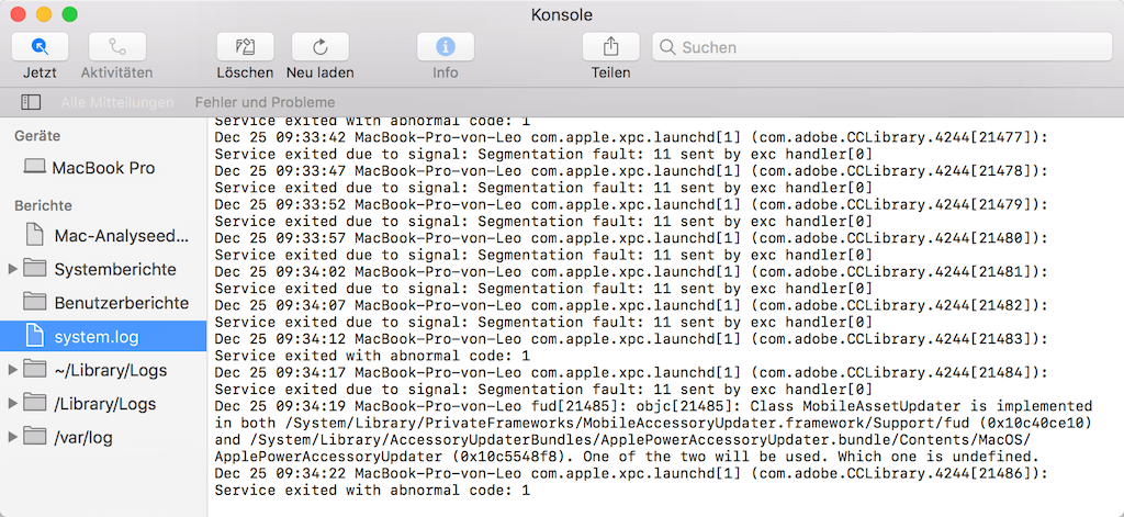 Mac Log-Dateien auslesen Konsole