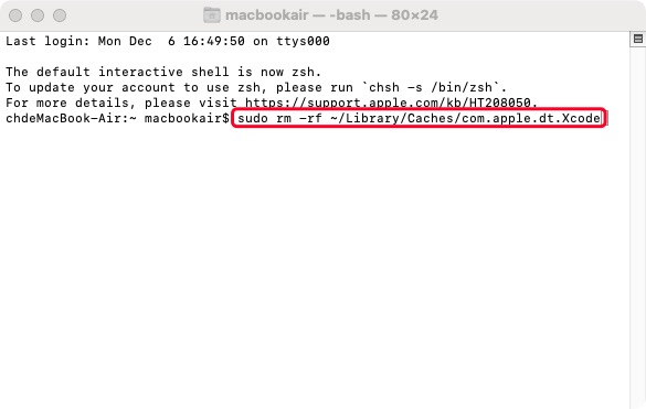 Xcode Cache Dateien löschen mit Befehl