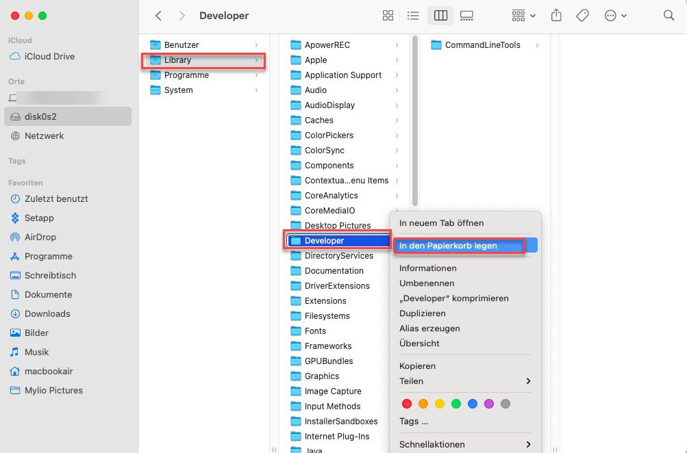 Xcode Dateien im Finder leeren