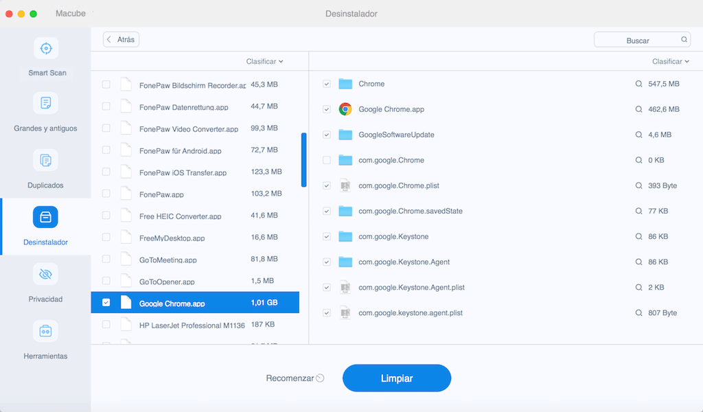 Vista previa de las aplicaciones en Mac para desinstalar