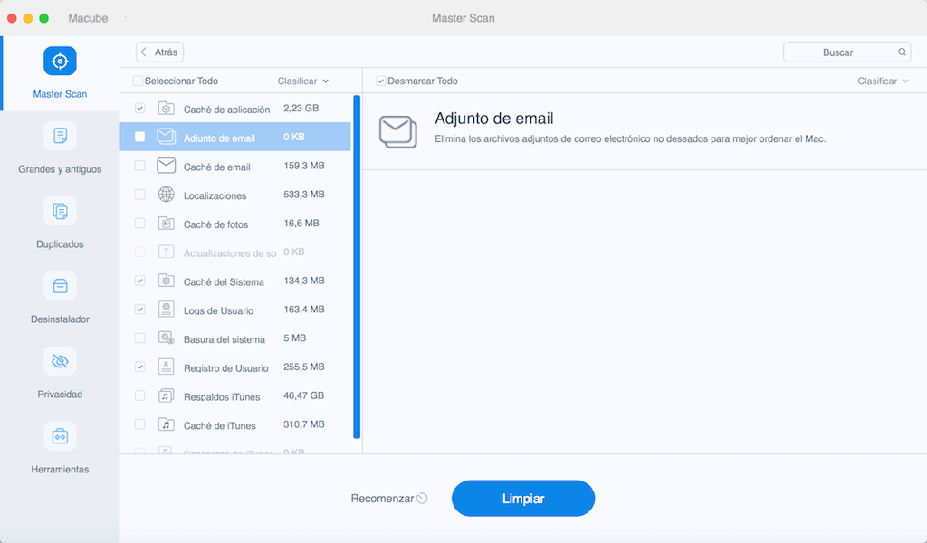 Borrar los archivos adjuntos de Mail en Mac