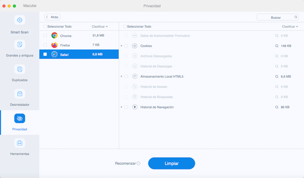 Limpiar el historial de navegación y archivos descargados en Mac