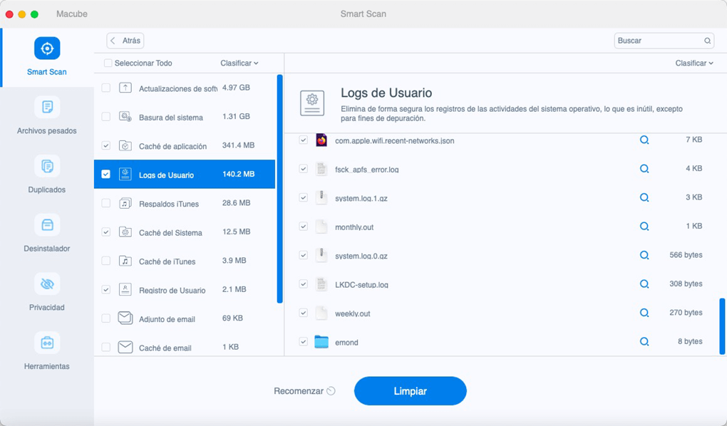 Limpiar archivos de registro de sistema Mac