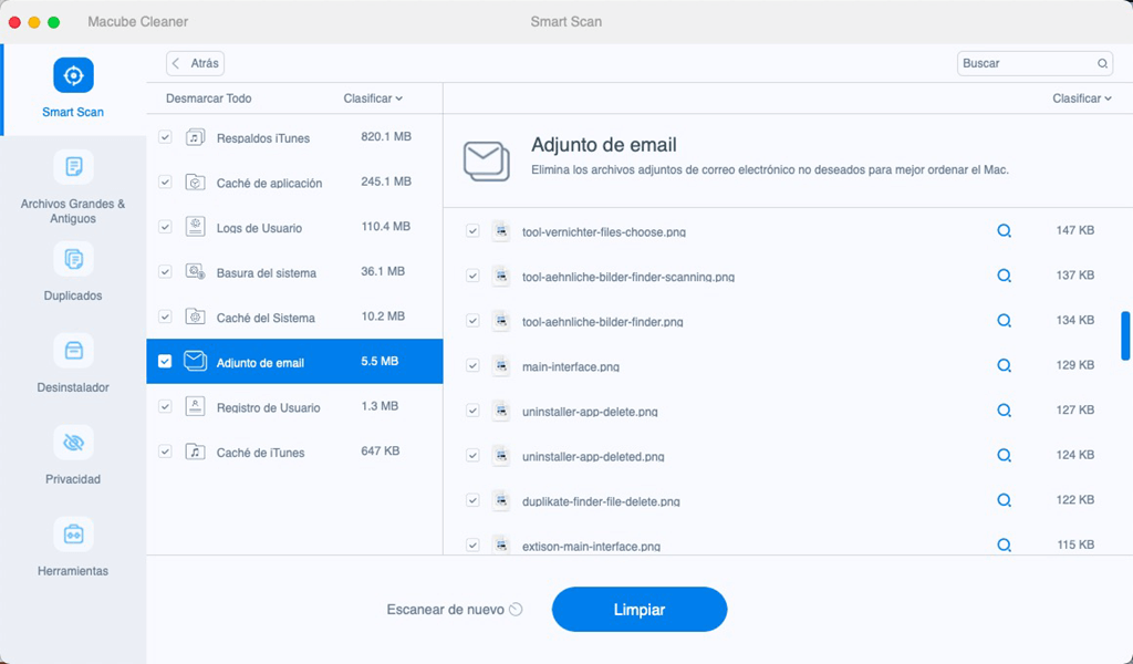 Limpiar los archivos adjuntos de correo electrónico