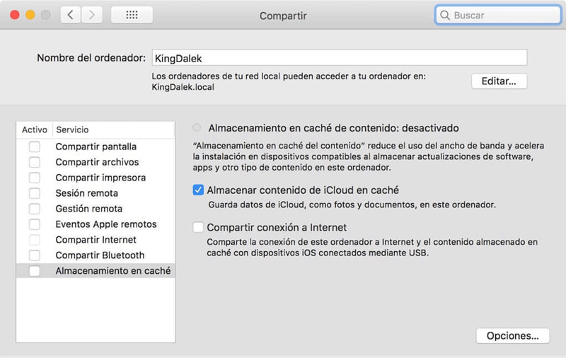 Almacenamiento en caché Mac