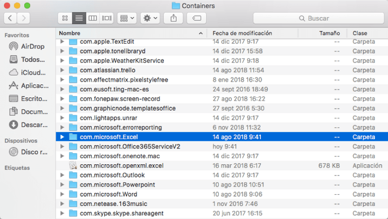 Borrar los archivos de Office en Containers de Mac