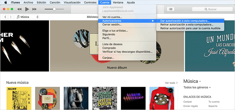 dar autorización a esta computadora en iTunes Mac