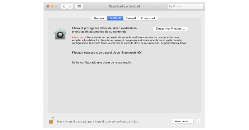 desacitvar FileVault en Mac