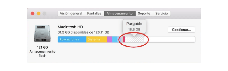 El espacio purgable de almacenamiento de Mac