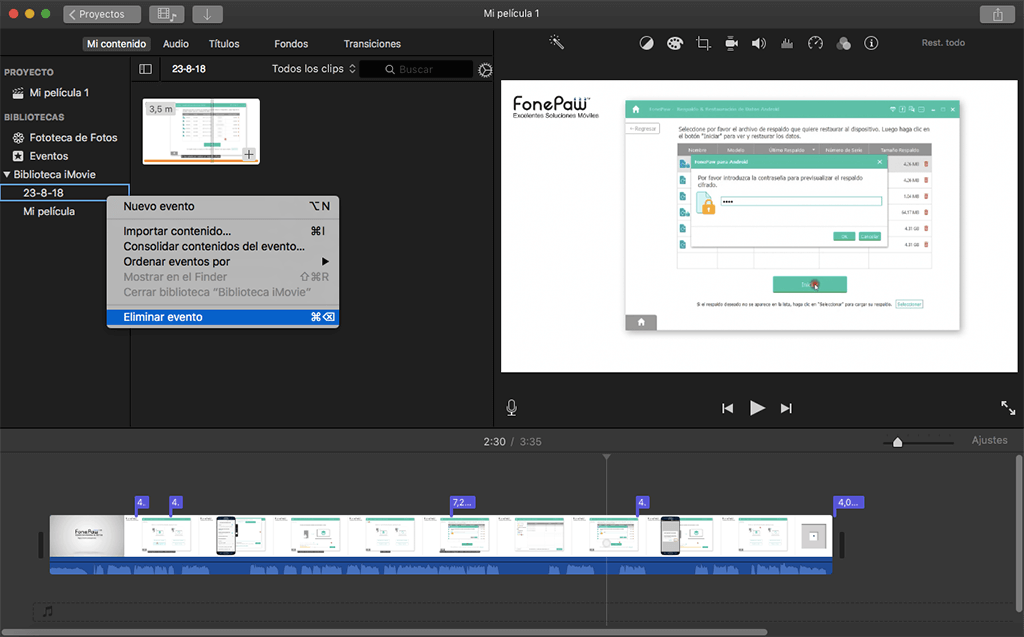 Eliminar el vídeo de biblioteca de iMovie