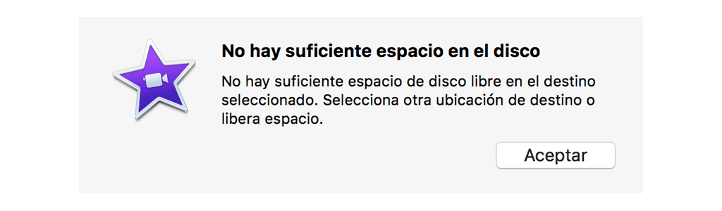 iMovie almacenamiento está casi lleno