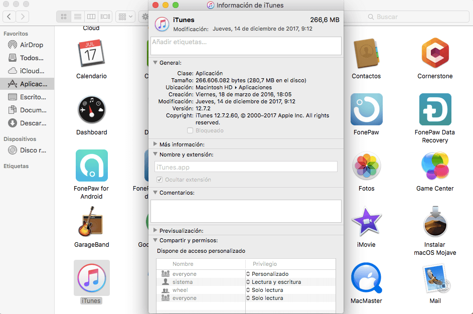 Información de iTunes
