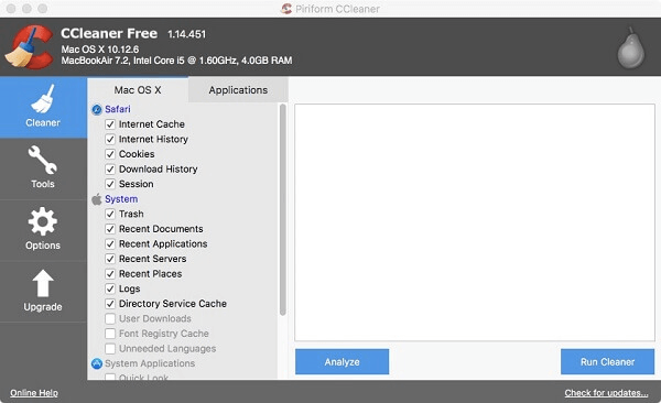 Interfaz de CCleaner