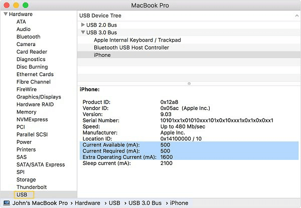 macOS Información de sistema USB