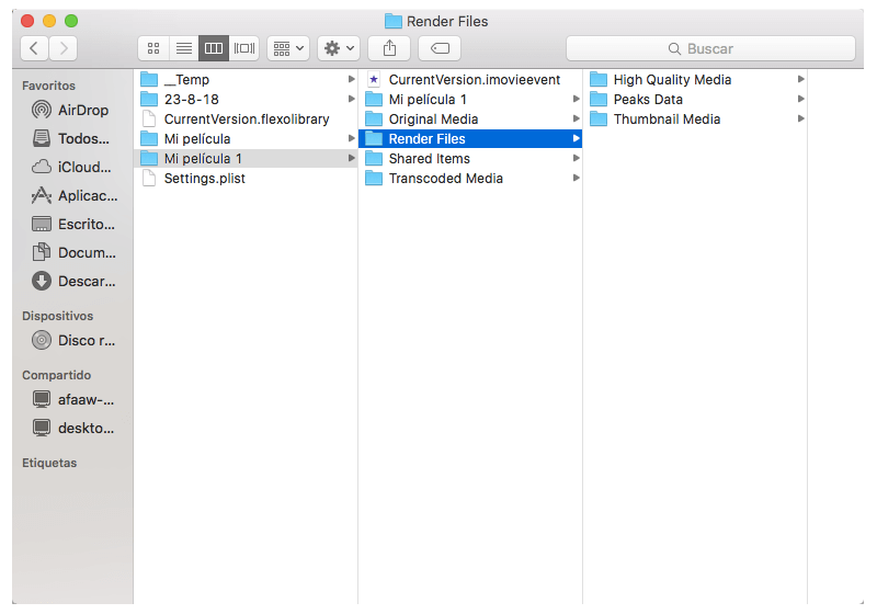 Encontrar los render files de iMovie