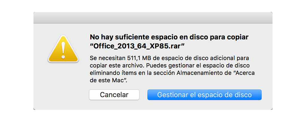 No hay suficiente espacio disponible en Mac