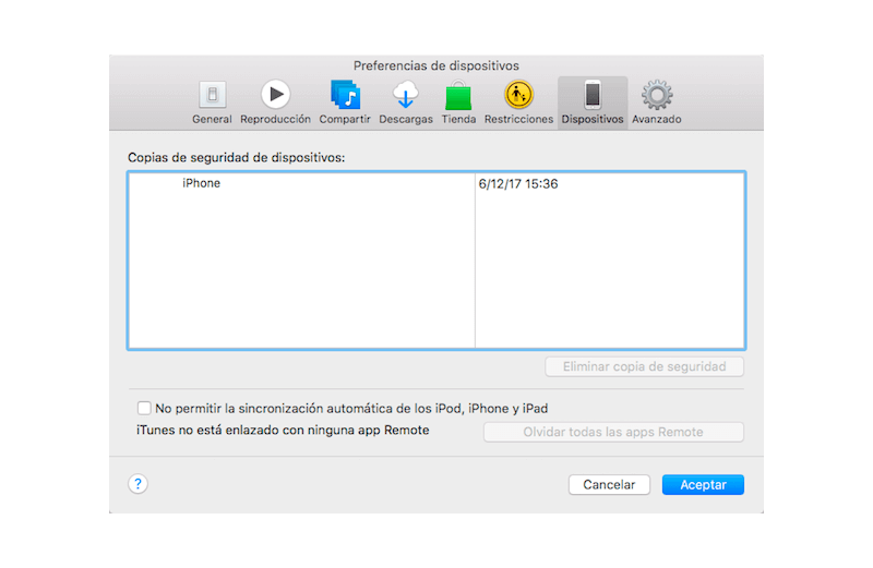 Eliminar copia de seguridad de iPhone