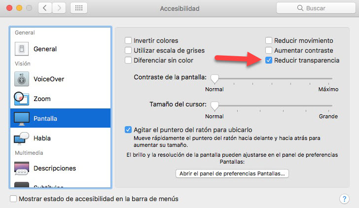 Reducir transparencia de Mac