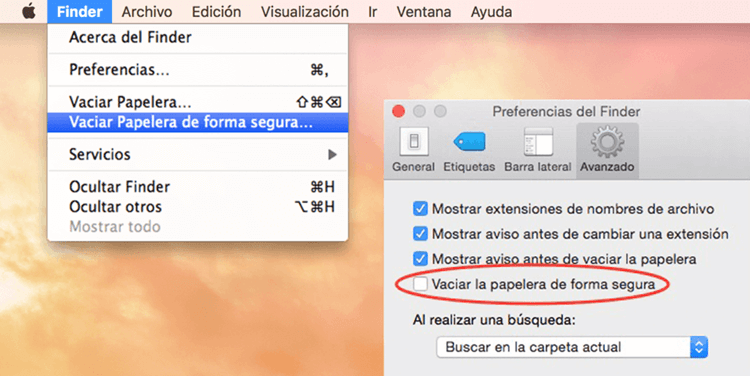 vaciar papelera de forma segura Mac