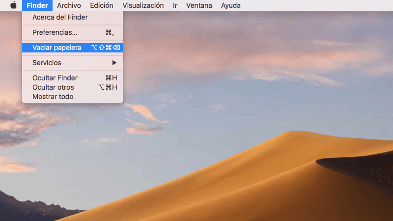 Vaciar la papelera de reciclaje de Mac