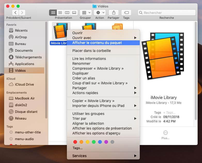 Afficher le contenu du paquet sur Mac