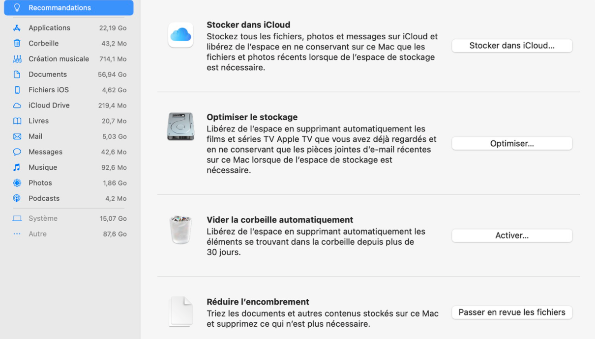 Optimisation proposé par macOS
